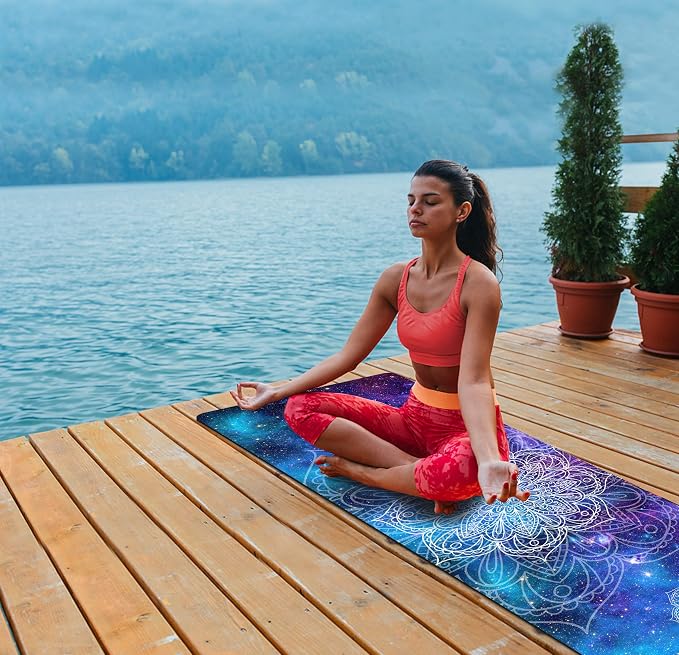 nuveti Printed Travel Yoga Mat 1/16 Inch Thick Non Slip Fitness Workout Mat | with Carrying Bag, Foldable Lightweight Suede & Natural Rubber Yoga Mat for Yoga Pilates and Fitness 72" L x 24" W x 1.5mm