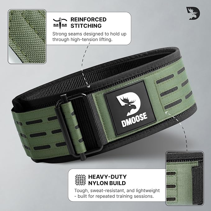 DMoose Fitness Auto Locking Weight Lifting Belt for Men & Women - 4" Nylon Squat & Deadlift Belt with Quick-Release Buckle - Gym Workout Belts for Lumbar Back Support for Weightlifting & Powerlifting
