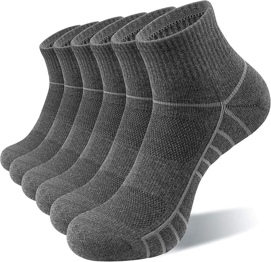Lapulas Athletic Quarter Socks for Men Women, Cotton Mesh, Cushioned Arch Support, Non-Slip Running Ankle Design, 6 Pack