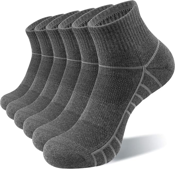 Lapulas Athletic Quarter Socks for Men Women, Cotton Mesh, Cushioned Arch Support, Non-Slip Running Ankle Design, 6 Pack