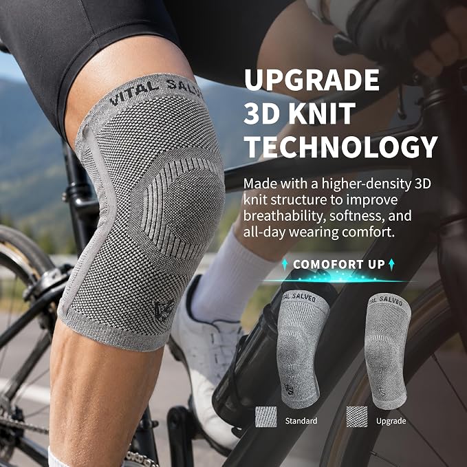 Vital Salveo S-Support 3D Bio-Dynamic Recovery Knee Sleeve – High-Impact Compression for Athletes, Stability & Training-Light Grey (1PC)/XXL