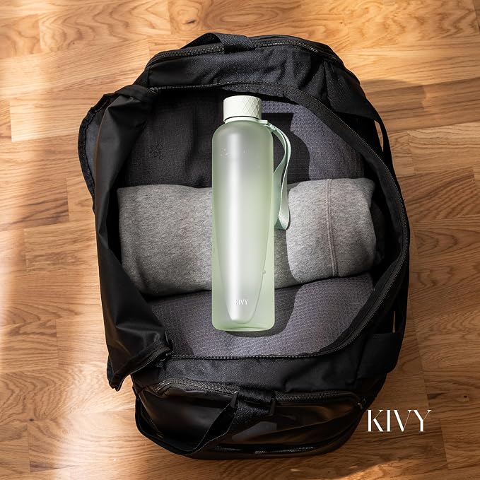 KIVY Slim Water Bottle 32oz [Lightweight & Shatterproof] Fits Backpack & Cupholder for Travel, Sports, School, Gym - Sage green water bottle no straw for Gym - Screw top - Dishwasher Safe