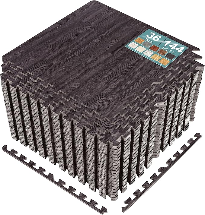 Sorbus Wood Grain Floor Tiles Foam Mat EVA Interlocking Mats Tile 3/8-Inch Thick Flooring Wood Puzzle Exercise Mats w/Borders - Home Playroom Basement, Apartment, Trade Show, Baby, Dance