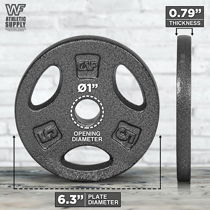 WF Athletic Supply Cast Iron 1-Inch Standard Grip Plate for Strength Training, Muscle Toning, Weight Loss & Crossfit - Multiple Choices Available