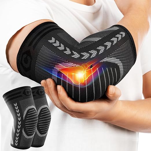 CAMBIVO 2 Pack Elbow Compression Sleeves for Men and Women, 3D Knit Tennis Elbow Brace for Tendonitis and Joint Pain Relief, Breathable Arm Support for Gym, Weightlifting and Daily Work | Golfers Elbow and Arthritis Relief, Breathable 3D Knit Fabric, 4...