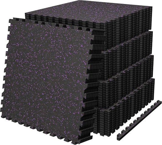 AIRHOP 0.56in Thick 192 Sq Ft Exercise Equipment Mats, 48 Tiles Upgraded Rubber Top with High Density EVA Foam, Large Interlocking Puzzle Gym Flooring for Home Gym, Heavy Weight Workout, 24 x 24in