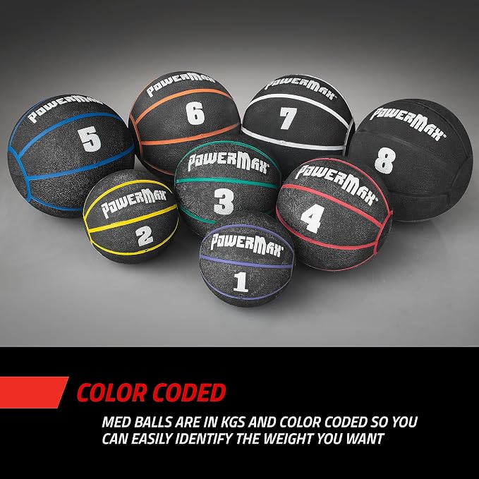 Gill Athletics PowerMax Weighted Rubber Medicine Ball - Weighted Exercise Ball, Medicine Balls for Exercise, Wall Ball or Slam Ball for Strength Training, Indoor/Outdoor Workout Ball