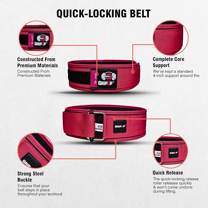Self-Locking Weight lifting Belt AUTO LOCK 4 Inch Gym Belt Adjustable Buckle For Fitness Powerlifting Bodybuilding Weightlifting Deadlift Olympic Cross Training Back Support Men & Women