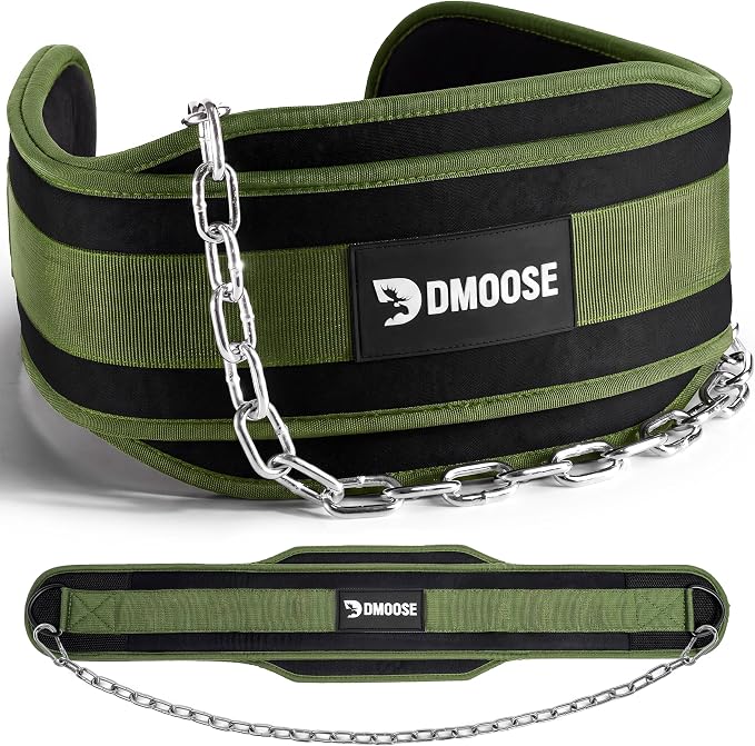 DMoose Fitness Dip Belt for Weight Lifting, Pullup, Squats & Dips - 36" Robust Steel Chain, Comfortable Neoprene Padding Supports 350lbs - Gym Weight Belt for Strength Training Workout & Weightlifting