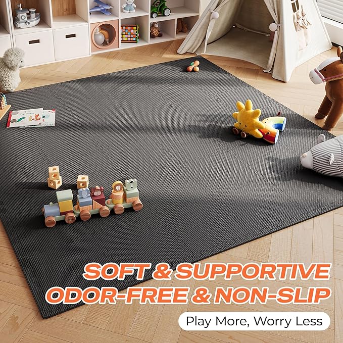 SUPERJARE Gym Floor Mats, EVA Foam Puzzle Exercise Mats, Interlocking Floor Mats, Cushioned Foam Floor Tiles, Gym Flooring Workout Mat for Home Gym, Playroom, Garage, 12.6"x12.6"x0.4"