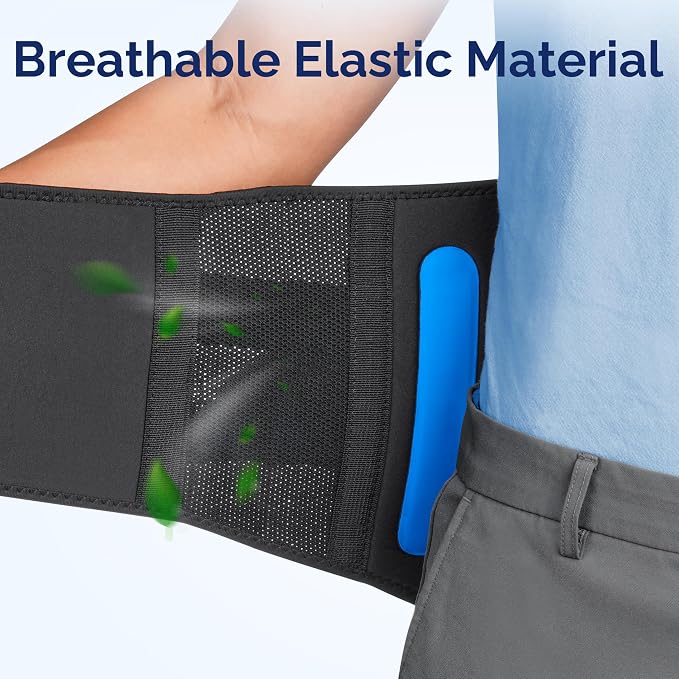 FEATOL Lower Back Brace with 5 Reinforced Stays for Women and Men, Adjustable Snug-Fit Lumbar Support Belt for Work, Size M, Waist 28.5"-34.3"