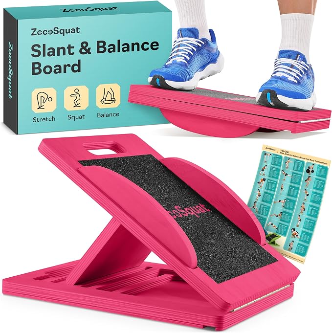 Slant Boards for Exercise, Wooden Slant Board, Calf Stretch Board with 7 Incline Angles, Velour Board, Balance Board & Calf Stretcher, Portable Incline Board for Physical Therapy, Ankle Mobility, Heel & Knees