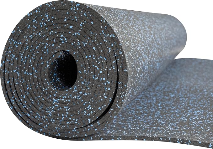 Genaflex Rubber Gym Floor Mat, Heavy Duty Commercial Protective Gym Flooring Roll - 8mm Thick (10% Blue, 4' X 15')