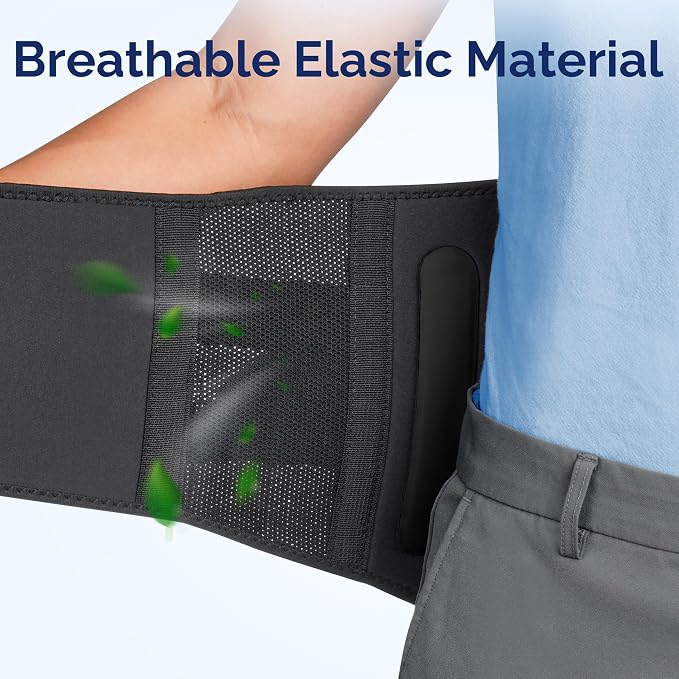 FEATOL Lower Back Brace with 5 Reinforced Stays for Women and Men, Adjustable Snug-Fit Lumbar Support Belt for Work, Size XL, Waist 39.4-44.1 in, Grey