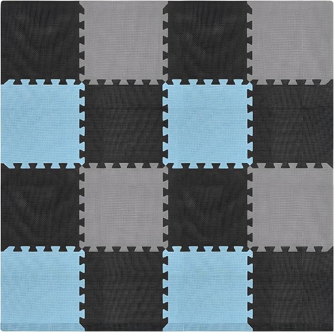 We Sell Mats 3/8" Thick Multipurpose EVA Foam Exercise Floor Mat, 12"x12" Interlocking Kid-Friendly Tiles, Anti-Fatigue for Home, Gym, Playpens, Classrooms