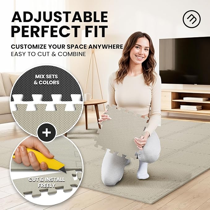 bemaxx Gym Mats Set - 18 pcs EVA Interlocking Foam Floor Tiles (12.6"x12.6"x0.4") 18sqft Protective Gym Flooring Sports Home Workout Exercise Mats Puzzle Garage Fitness Play-Room Pool Treadmill Bike