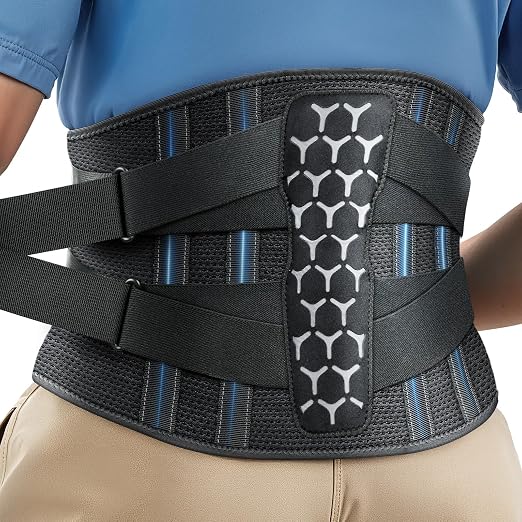 RAKIIE Back Brace for Lower Back Pain Women Men, Ergonomic Support Brace with Lumbar Pad, Adjustable Straps and Soft Breathable Mesh Fabric, Lumbar Support Belt Relief from Sciatica, Gray Size M (Waist: 33.5"-39.4")