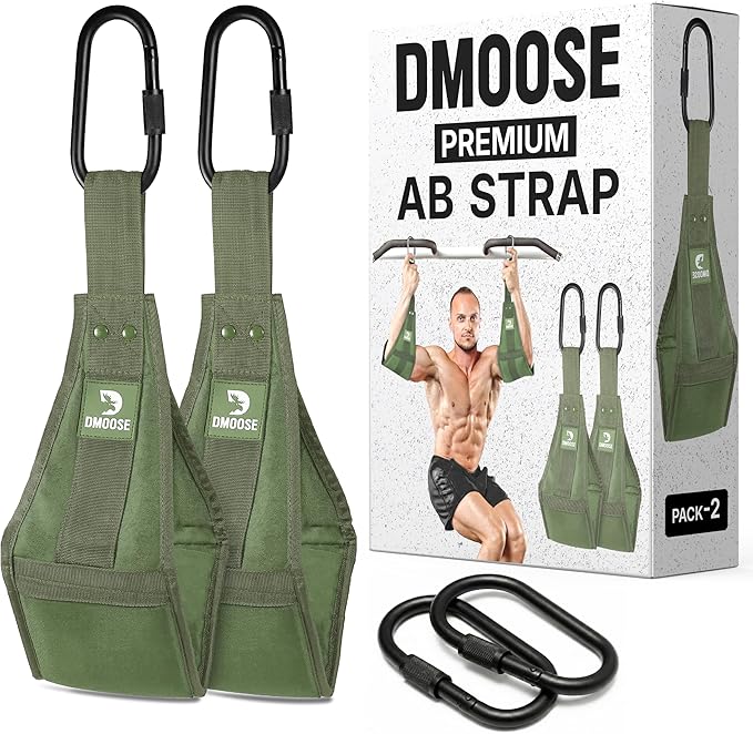 DMoose Fitness Hanging Ab Straps for Pull Up Bar & Core Strength Training - Soft Padded Exercise Straps for Ab Swing & Leg Raises, Hang Bar Strap with 2 Steel Carabiners - Abs Equipment for Home & Gym