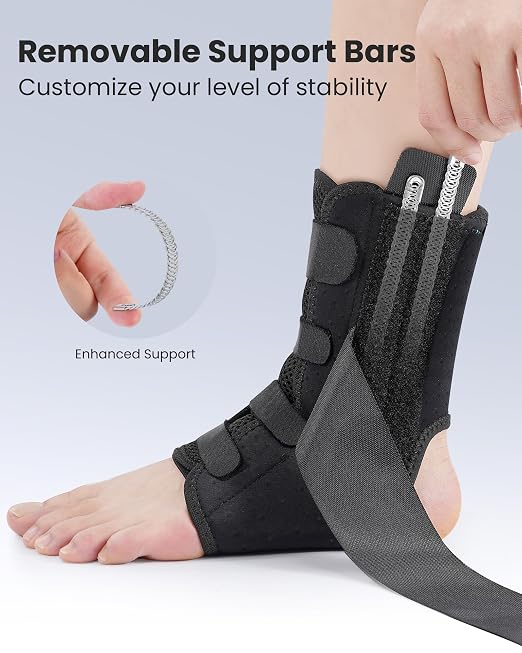 Ankle Brace for Women & Men, Hook-and-Loop Straps, 4 Support Bars, S | Breathable fabric, removable support bars, adjustable compression, Achilles support, ankle sprain recovery, soccer, running