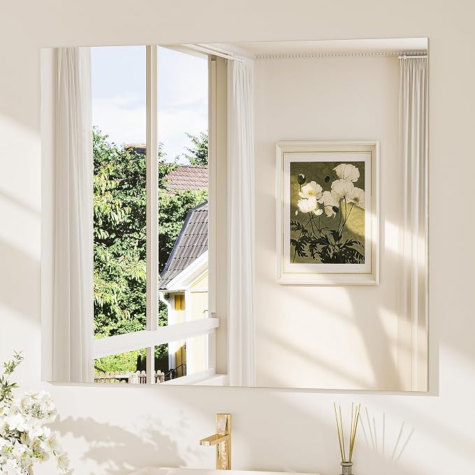 TokeShimi 42x36 Frameless Bathroom Mirror, Vanity Bathroom Mirror for Wall Shatterproof Modern Rectangle Mirrors for Bedroom, Living Room, Entryway, Home Gym, Entryway