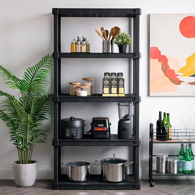 IRIS USA Plastic Storage Shelves |Made in USA| 73"H x 36"W x 18"D - Black | Heavy Duty Rack Organizer, 750lb Total Capacity, 150lb Per Shelf, Shelving Unit for Garage, Home, Warehouse & Gym