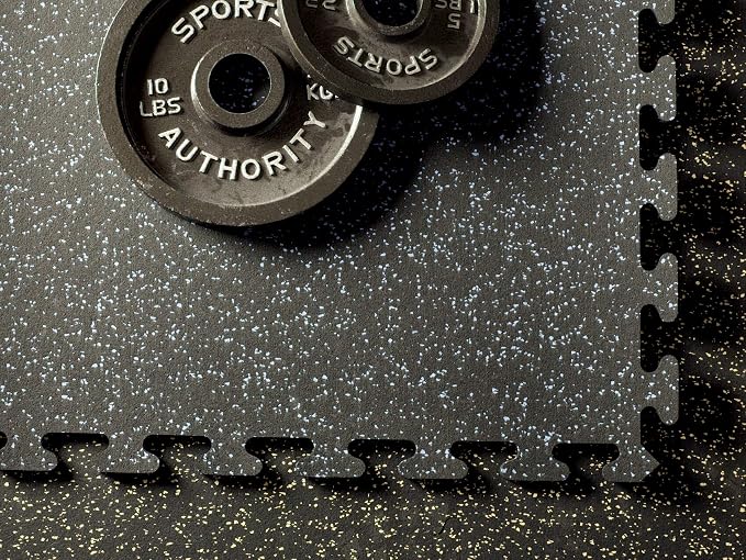 American Floor Mats Fit-Lock 3/8 Inch Heavy Duty Rubber Flooring - Interlocking Rubber Tiles (24" x 24" Tile) 10% Blue 10' x 18' Set (45 Tiles Total) - Exercise Mats, Home Gym Sets