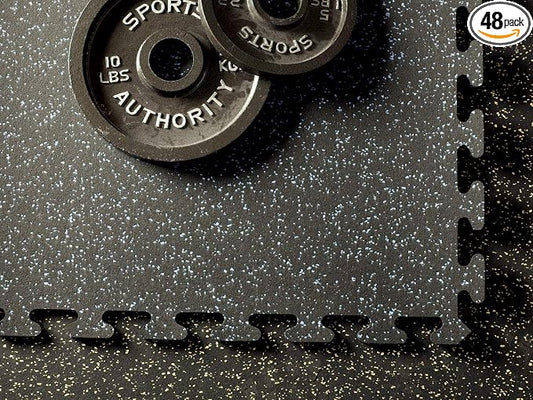 American Floor Mats Fit-Lock 3/8 Inch Heavy Duty Rubber Flooring - Interlocking Rubber Tiles (24" x 24" Tile) 10% Grey 12' x 16' Set (48 Tiles Total) - Exercise Mats, Home Gym Sets