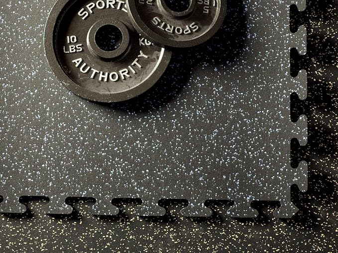 American Floor Mats Fit-Lock 3/8 Inch Heavy Duty Rubber Flooring - Interlocking Rubber Tiles (24" x 24" Tile) 10% Red 14' x 16' Set (56 Tiles Total) - Exercise Mats, Home Gym Sets