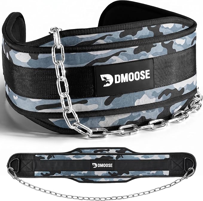 DMoose Fitness Dip Belt for Weight Lifting, Pullup, Squats & Dips - 36" Robust Steel Chain, Comfortable Neoprene Padding Supports 350lbs - Gym Weight Belt for Strength Training Workout & Weightlifting