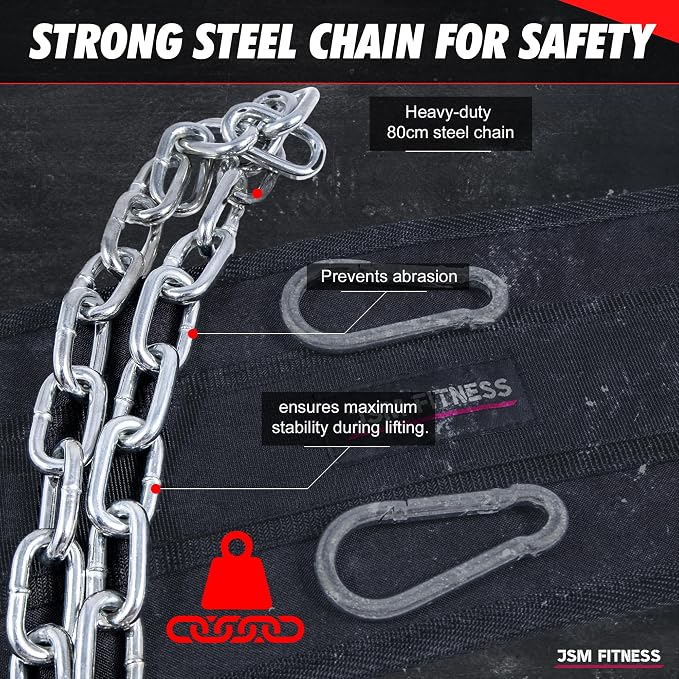 Dip Belt for Weight Lifting with a Quick Closure Steel Buckle, Weighted Belt for Pullups & Dips for Men, with Durable Chain and Carabiners, Weightlifting, Squat, Bodybuilding