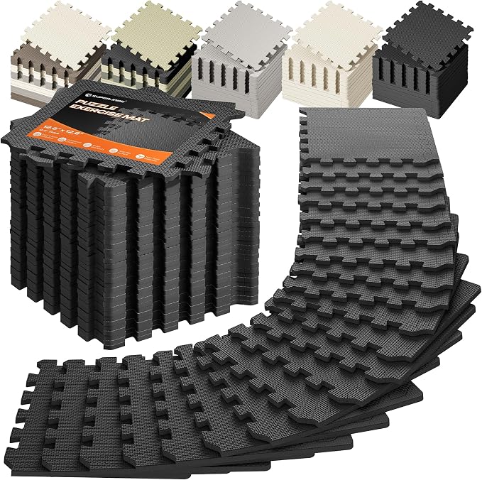 SUPERJARE Gym Floor Mats, EVA Foam Puzzle Exercise Mats, Interlocking Floor Mats, Cushioned Foam Floor Tiles, Gym Flooring Workout Mat for Home Gym, Playroom, Garage, 12.6"x12.6"x0.4"