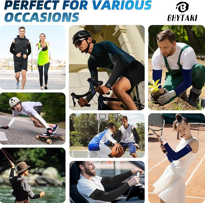BHYTAKI UV Sun Protection Arm Sleeves, UPF 50 Sports Cooling Arm Compression Sleeves for Men Women Teenager