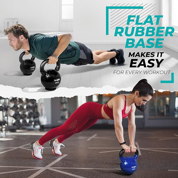Yes4All Kettlebells Rubber Base, Kettlebell Set for Women, Strength Training Kettlebells Weights (10-65 lbs)