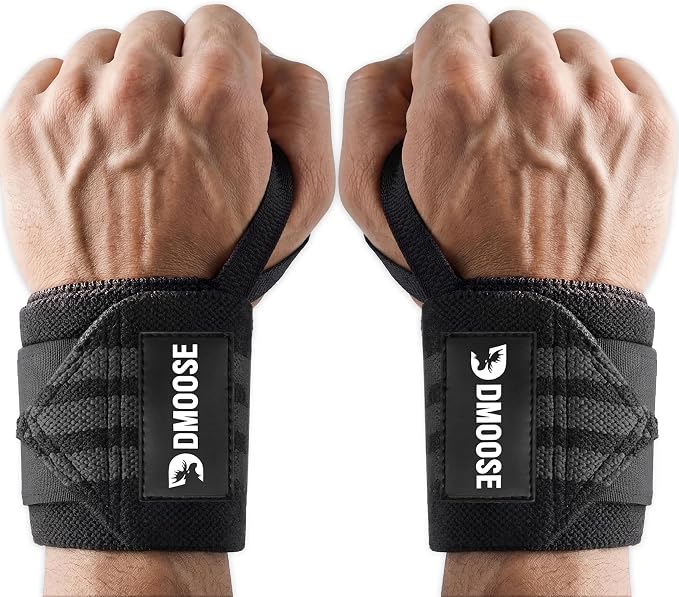 DMoose Fitness Wrist Wraps for Weightlifting 18" - Heavy Duty Gym Wrap with Hand Thumb Loop for Support & Pain Relief, USPA Approved Powerlifting, Weight Lifting Wrist Straps for Men & Women Work Out