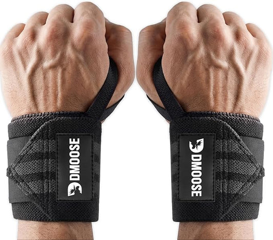 DMoose Fitness Wrist Wraps for Weightlifting 18" - Heavy Duty Gym Wrap with Hand Thumb Loop for Support & Pain Relief, USPA Approved Powerlifting, Weight Lifting Wrist Straps for Men & Women Work Out