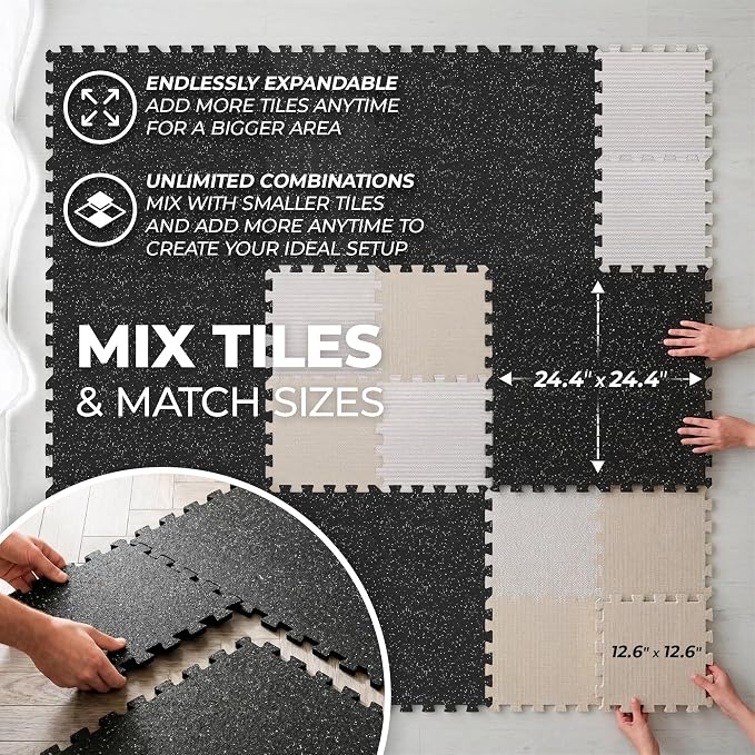 bemaxx Gym Mats Set - 48 pcs EVA Interlocking Foam Floor Tiles (24.4"x24.4"x0.4") 192 sqft Protective Gym Flooring Sports Home Workout Exercise Mats Puzzle Garage Fitness Play-Room Pool Treadmill Bike