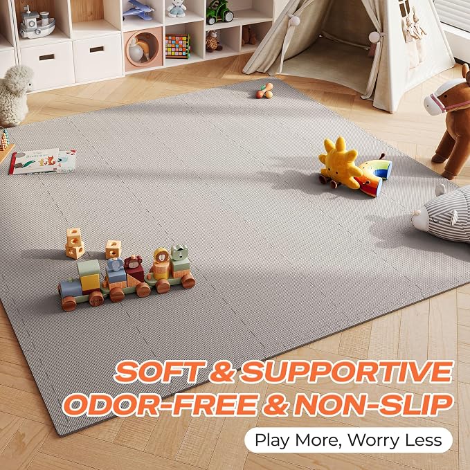 SUPERJARE Gym Floor Mats, EVA Foam Puzzle Exercise Mats, Interlocking Floor Mats, Cushioned Foam Floor Tiles, Gym Flooring Workout Mat for Home Gym, Playroom, Garage, 12.6"x12.6"x0.4"