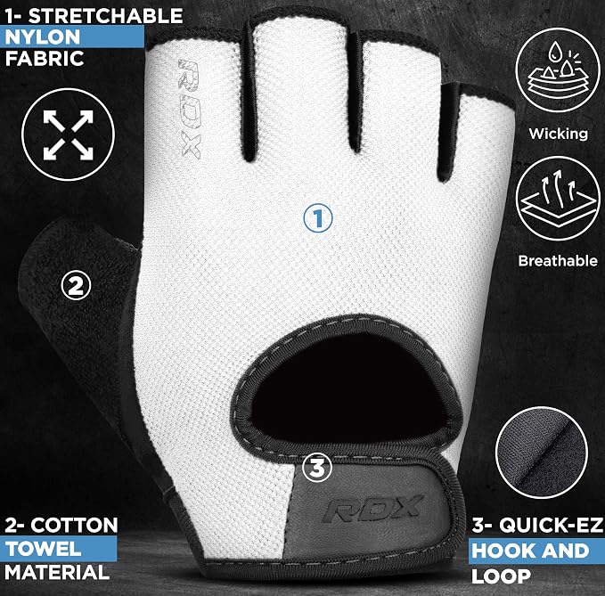 RDX Weight Lifting Gloves Gym Fitness Workout, Anti Slip Palm Protection Half Finger Exercise Glove for Powerlifting Deadlifting Bodybuilding Calisthenics Cycling Rowing Climbing Training, Men Women
