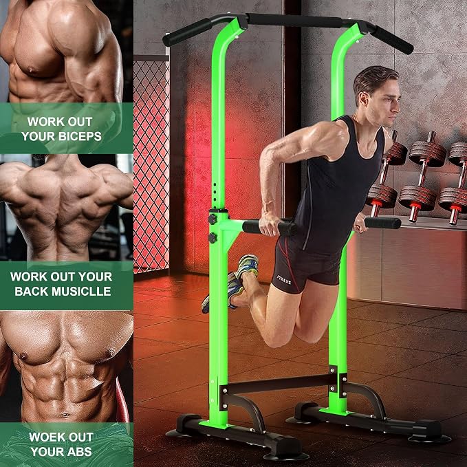 DlandHome Power Tower Pull Up Bar Dip Station,Adjustable Height Dip Stand | Multi-Function Fitness Equipment for Strength Training Home Gym,Stable Steel Frame for Pull Ups Dips Push Ups,Supports 330LBS