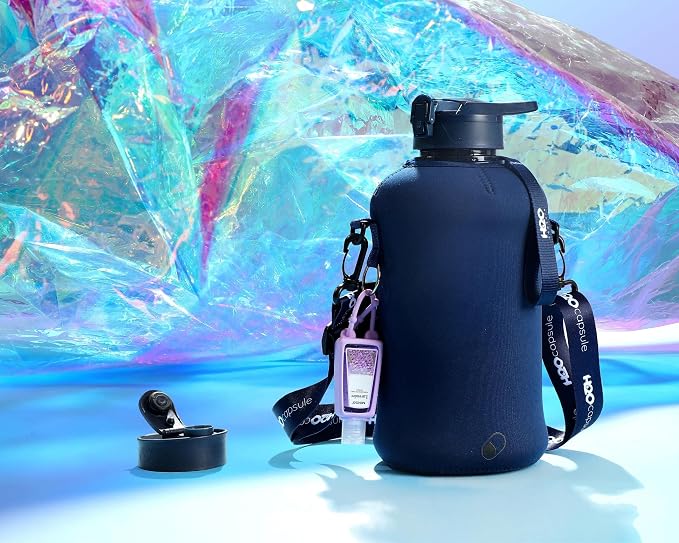 H2O Capsule 2.2L Half Gallon Water Bottle with Storage Sleeve and Covered Straw Lid – BPA Free Large Reusable Drink Container with Handle - Big Sports Jug, 2.2 Liter (74 Ounce)