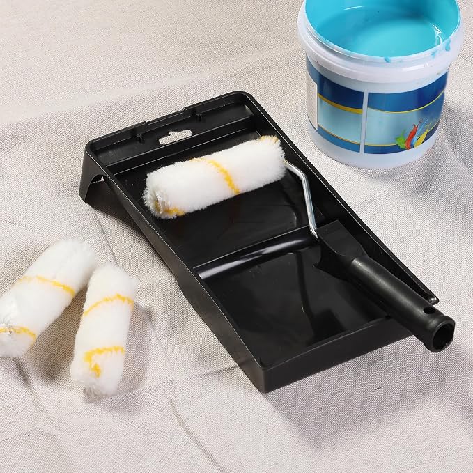 Bates- 4-Inch Paint Roller Kit, 10 pcs, Roller Set with Microfiber Sleeves & Frame, Tray, Tray Liner and Trim Brush for Walls, Cabinets, Interior, Exterior, House Painting Supplies