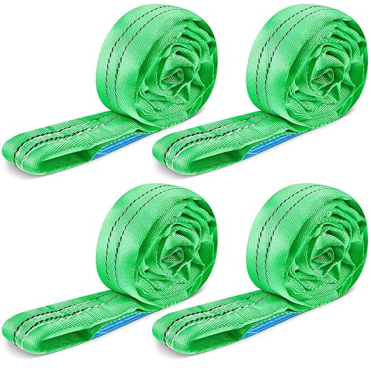 Fabbay 4 Pcs 3.3 Feet Heavy Duty Polyester Endless Loop Round Lift Slings Lifting Straps for Hoist Towing Moving Furniture Rigging Equipment, 5300 lb Vertical 4200 lb Choker 10600 Lbs Basket(Green)