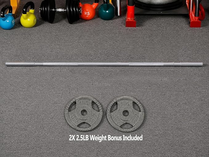Fitvids 1 Inch Standard Barbell Bar, 6 Feet Basic Bearbell Bar for Home Gym Strength Training, Includes Pair of 2.5LB Weight Plates
