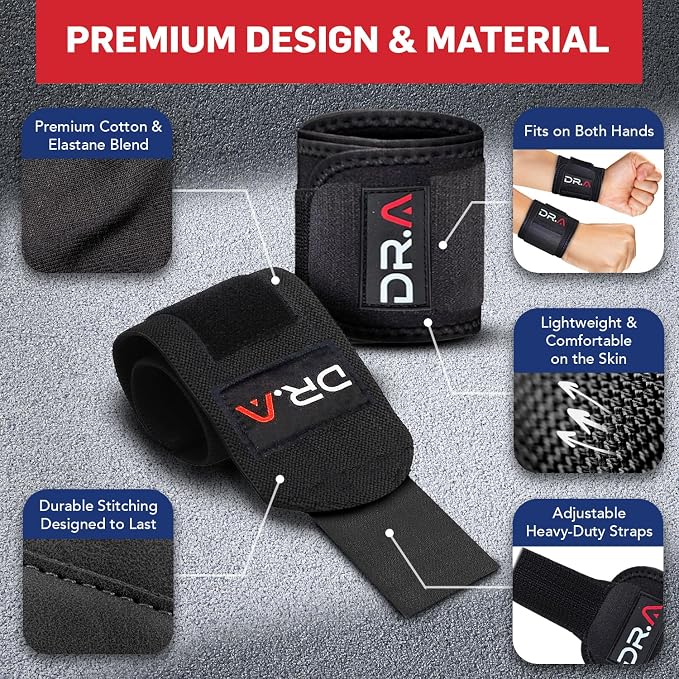 Dr. Arthritis Carpal Tunnel Wrist Brace & Wrist Wrap (2-Pack) Bundle – Adjustable Hand Brace Support for Carpal Tunnel Relief, Tendonitis, Fitness, and Injury Protection (Right or Left Hand, Black)