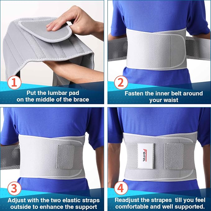 FEATOL Back Brace for Lower Back Pain, Breathable Back Support Belt for Women & Men with Lumbar Pad, Lumbar Support Belt for Heavy Lifting & Work, Gray, S/M(Circumference:24.4-30")