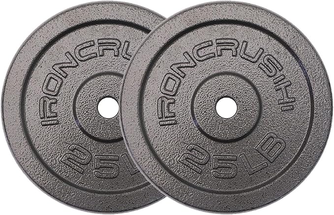 Standard 1 inch Cast Iron Weight plates - Superior Hammertone Finish, Wider Range 1.25-50 lbs Weights. Ideal for Dumbbell Handles, 1in Barbells, Adjustable Kettlebell Handles - Sold in Pairs