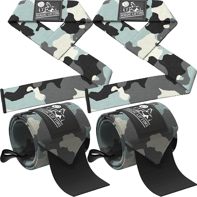 Wrist Wraps + Lifting Straps Bundle (2 Pairs) for Weightlifting, Cross Training, Workout, Gym, Powerlifting, Bodybuilding - Support for Men/Women, Avoid Injury During Weight Lifting