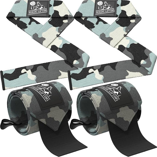 Wrist Wraps + Lifting Straps Bundle (2 Pairs) for Weightlifting, Cross Training, Workout, Gym, Powerlifting, Bodybuilding - Support for Men/Women, Avoid Injury During Weight Lifting