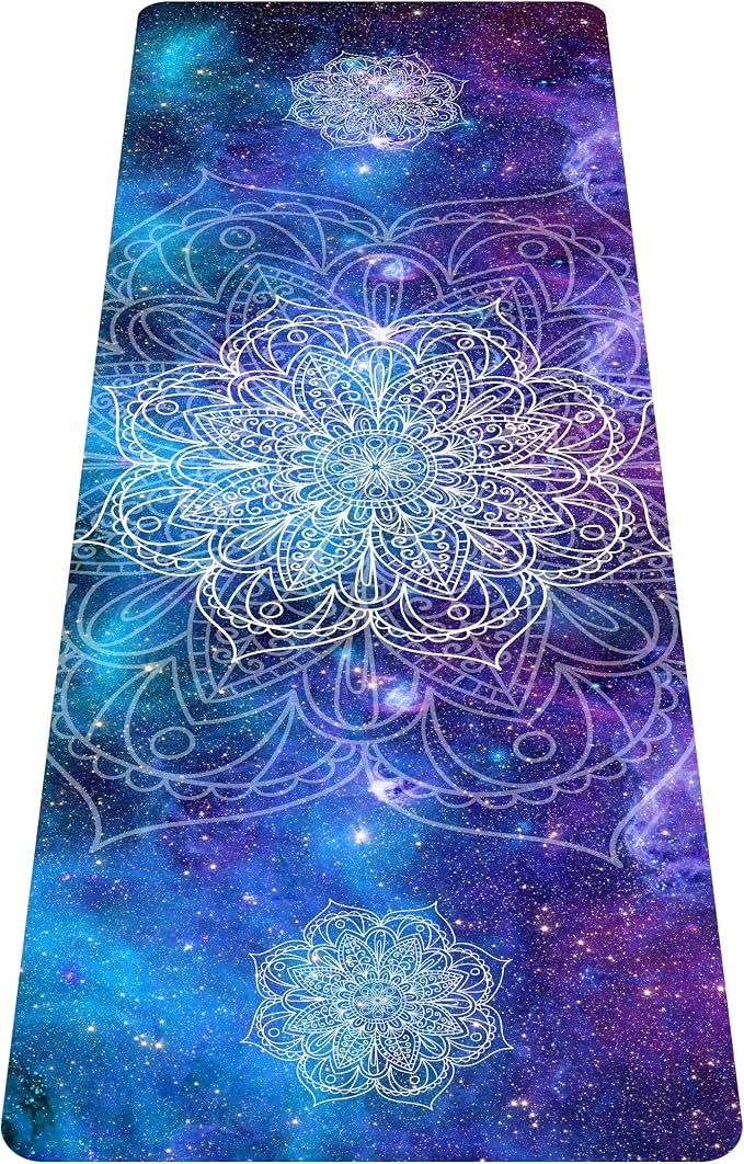 nuveti Printed Travel Yoga Mat 1/16 Inch Thick Non Slip Fitness Workout Mat | with Carrying Bag, Foldable Lightweight Suede & Natural Rubber Yoga Mat for Yoga Pilates and Fitness 72" L x 24" W x 1.5mm