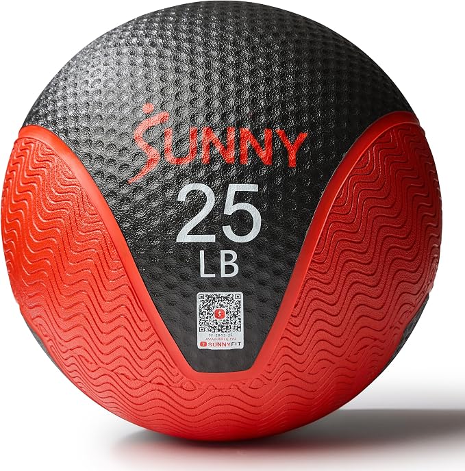 Sunny Health & Fitness 10 LB Medicine Ball with Premium Dual Textured Grip | 4-30LB Weighted Rubber Medicine Ball, Bouncing Wall Ball, Slam Ball Workouts, Throws Squats Core Strength Training